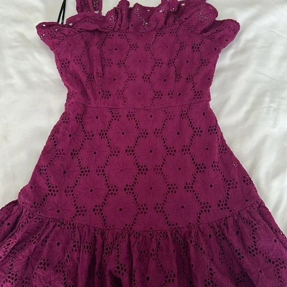 Lulu’s Biscay Ruffled Eyelet Lace Mini Dress Purple Cocktail Formal Womens S - Picture 9 of 10